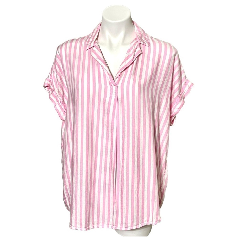 BeachLunchLounge Striped Pullover Blouse Size Large Pink/White
